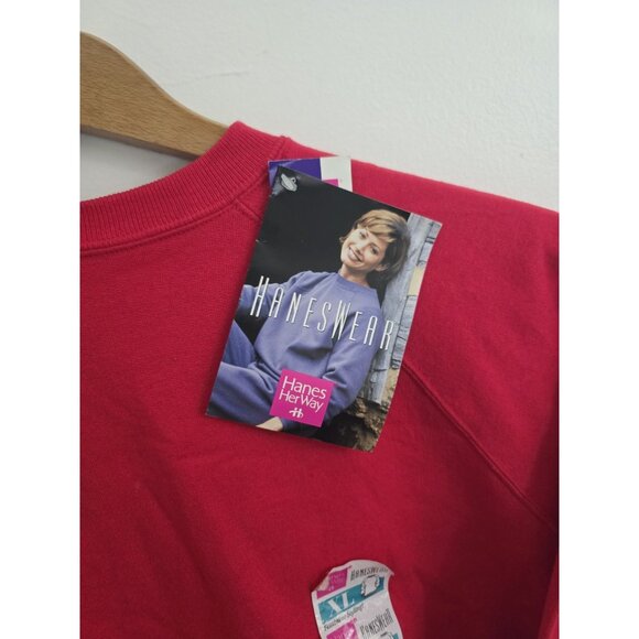 Hanes Deadstock Vintage 90s Red Crewneck Relaxed Cotton Blend Sweatshirt XL - Picture 4 of 8